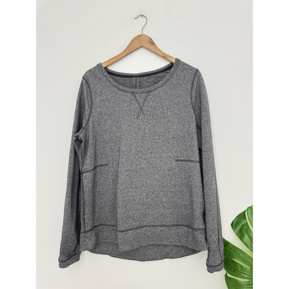 Lululemon Exhalation Pullover II Sweatshirt Heathered Black Gray Sz 12